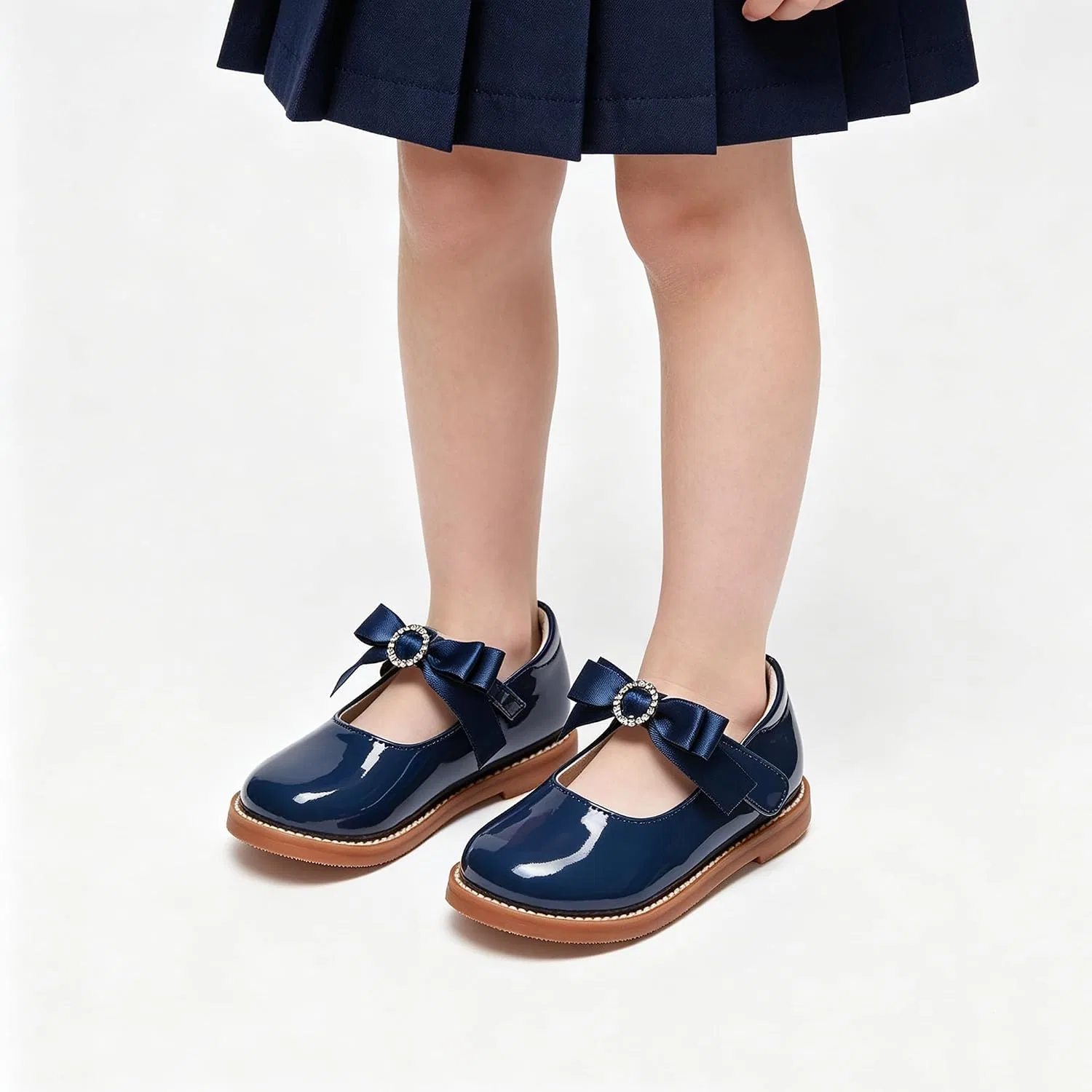 Детские туфли-балетки для девочек с принтом Kiderence, Navy Blue — фото 2