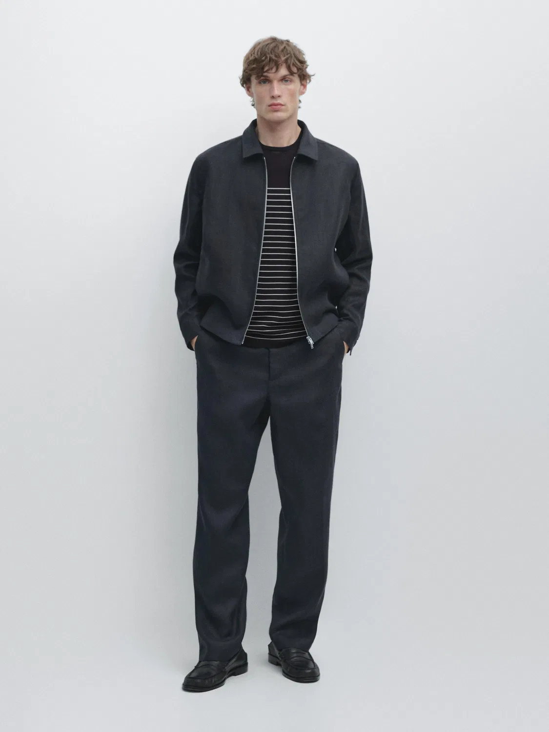 Легкие льняные брюки Massimo Dutti, темно-синий