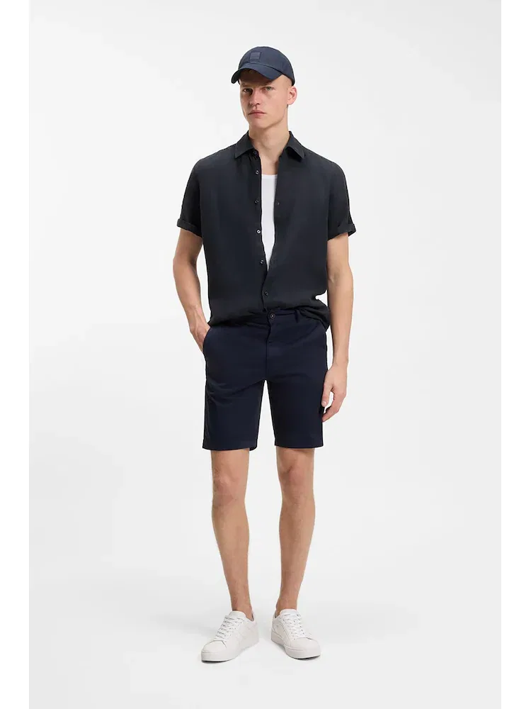 Мужская рубашка с коротким рукавом из льна Rash BOSS, Navy — фото 2