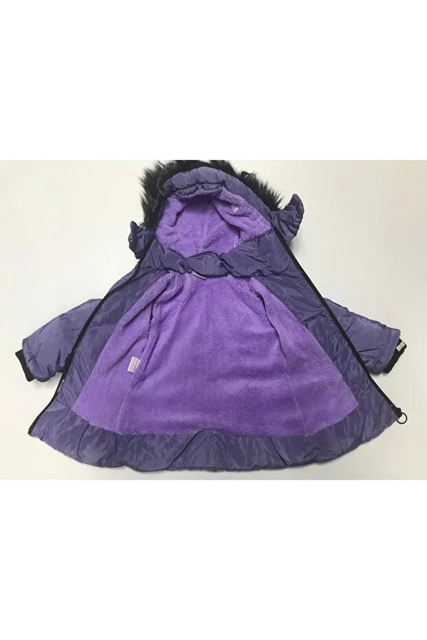 Детское пальто для девочек с капюшоном Winter zipper hooded double pockets welsoft lining water and wind resistant baby girl children's coat Baby Slon Kids Clup, Lila — фото 3