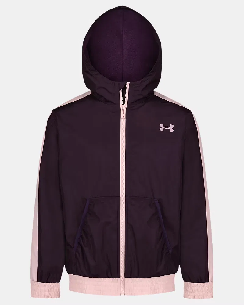 Ветровка для девочек ветрозащитная с подкладкой из микрофлиса Manataug UnderArmour, Purple Echo/Mauve Pink