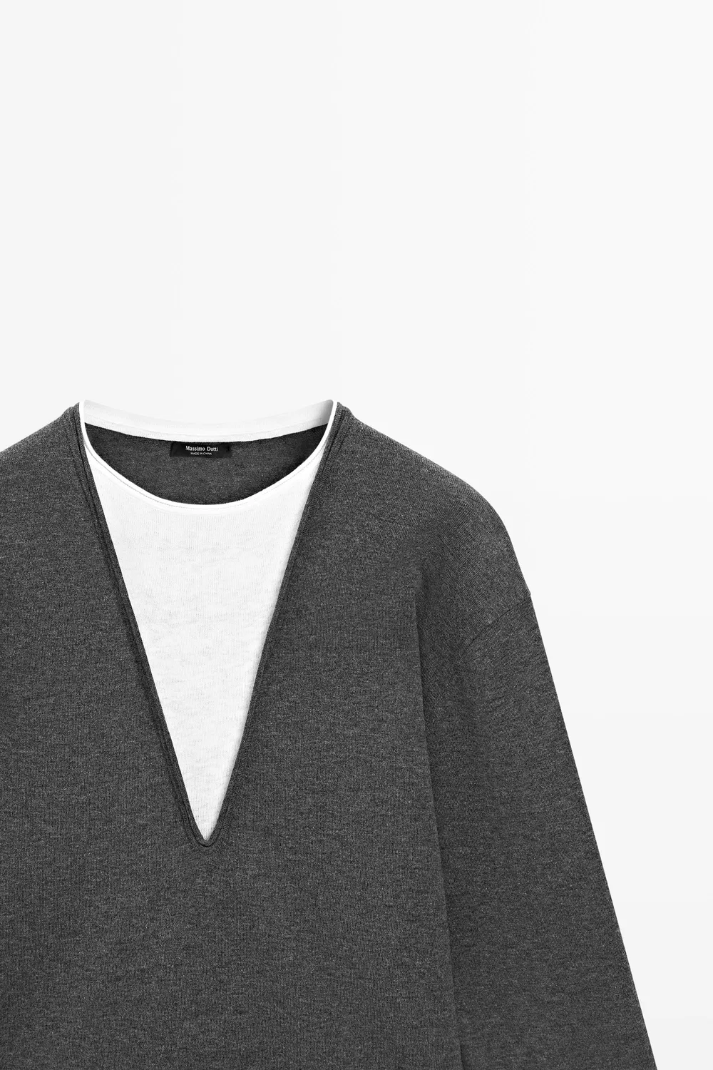 Свитер Massimo Dutti Cotton Blend Knit With Contrast Fabric, угольно-серый — фото 4