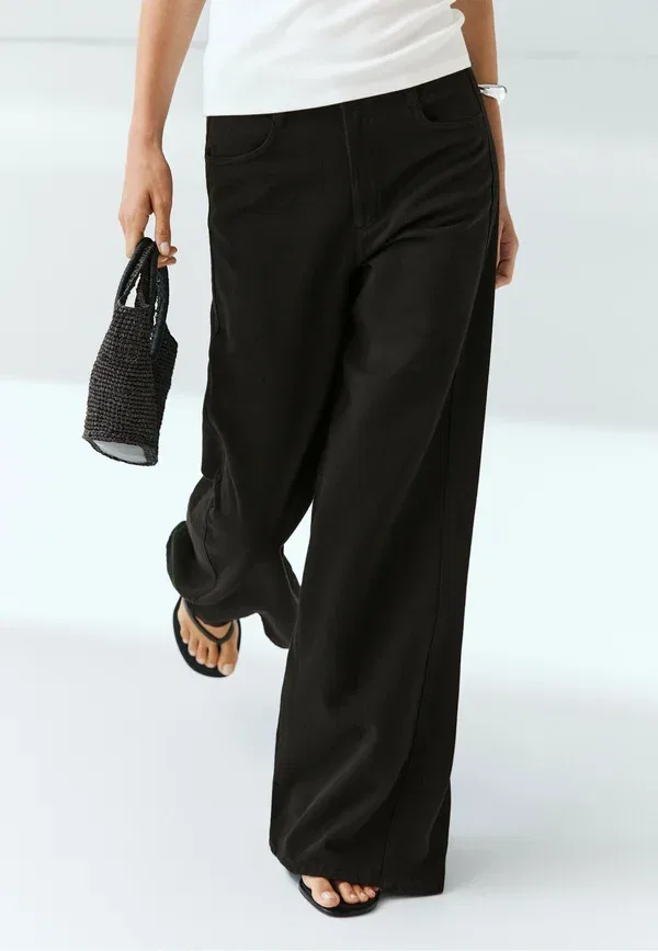Джинсы свободного кроя Flowy wide-leg jeans Massimo Dutti Black, черный