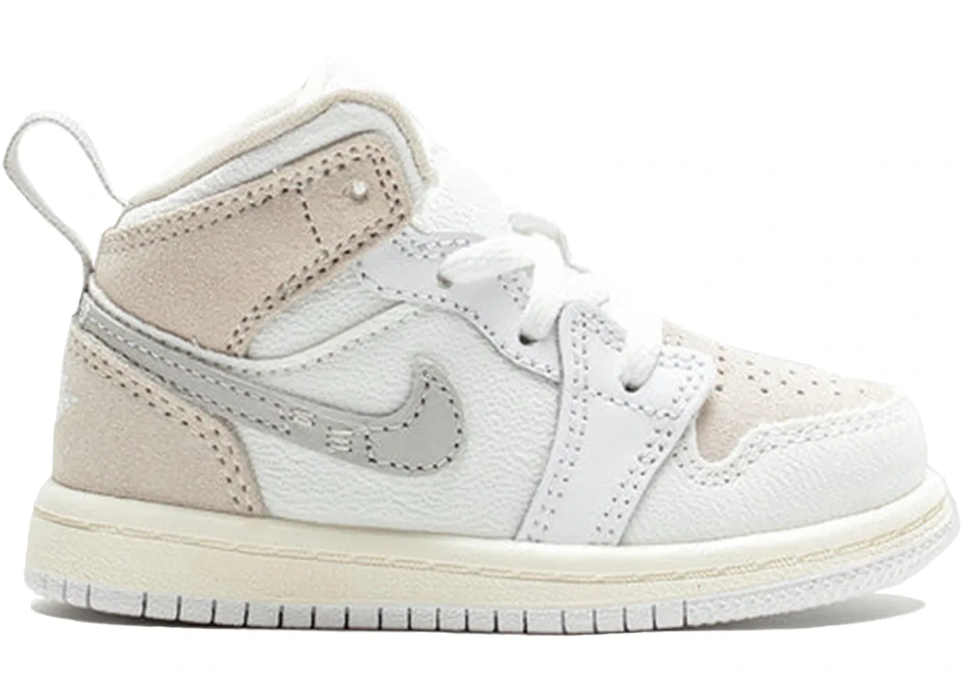 Детские кроссовки с принтом Jordan 1 Mid SE Craft Inside Out Tech Grey Jordan, White/Light Orewood Brown/Tech Grey/Sail