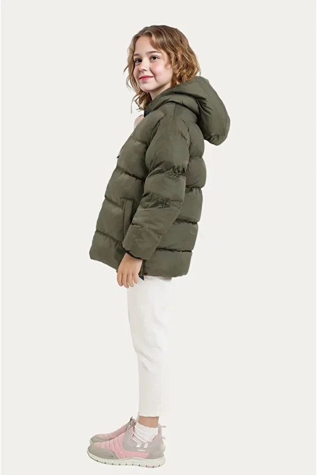 Детское зимнее пальто для девочек пуховое Outriverkids, Khaki — фото 4