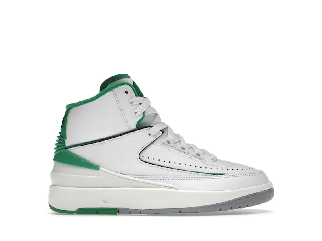 Детские кроссовки для мальчиков с принтом Jordan 2 Retro, White/Lucky Green/Sail/Light Steel Grey