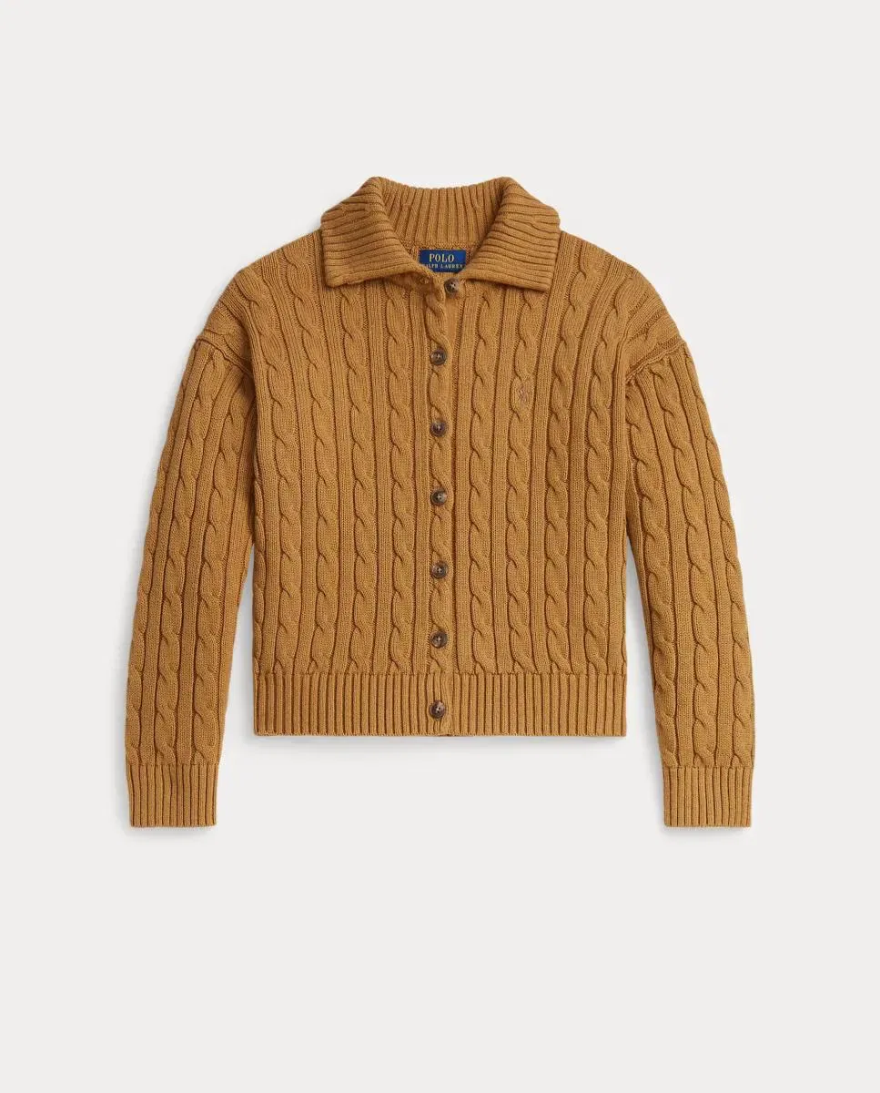 Детский кардиган для девочек с воротником поло Polo Ralph Lauren, Camel