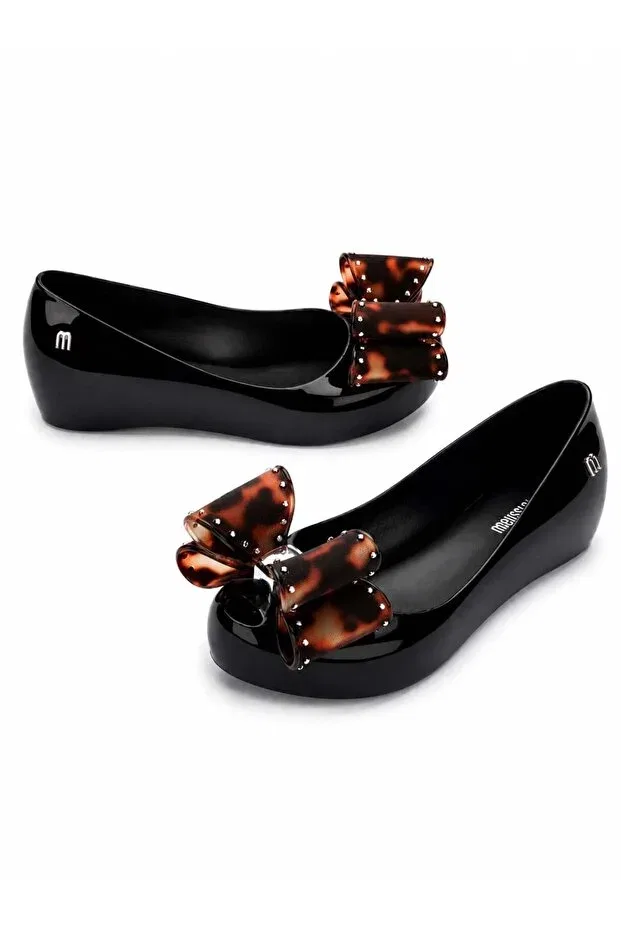 Детские балетки для девочек классические с бантом Mini Melissa, Black — фото 2
