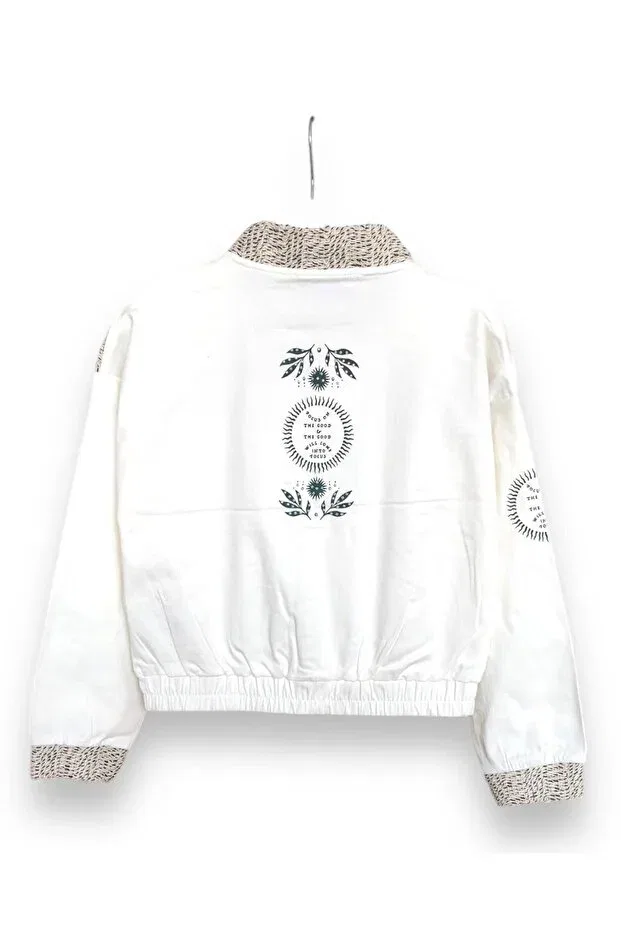 Детский джинсовое джакет для девочек с принтом Girl'S Ecru Colored Mesh Detailed Relaxed Jacket Little Tortoise, Multicolor — фото 4
