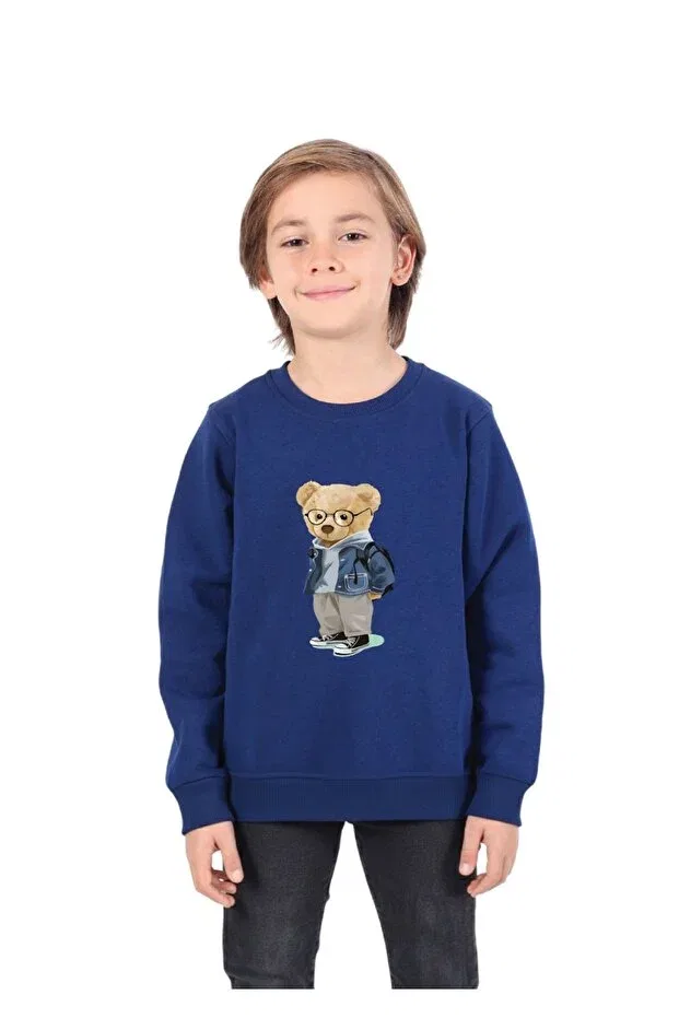 Детские свитшот для мальчиков с принтом Teddy Bear Printed Rekormoda, Navy Blue