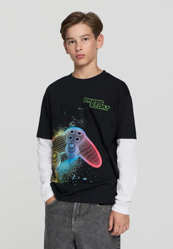 Топ с принтом Long sleeved top Terranova, черный — фото 2