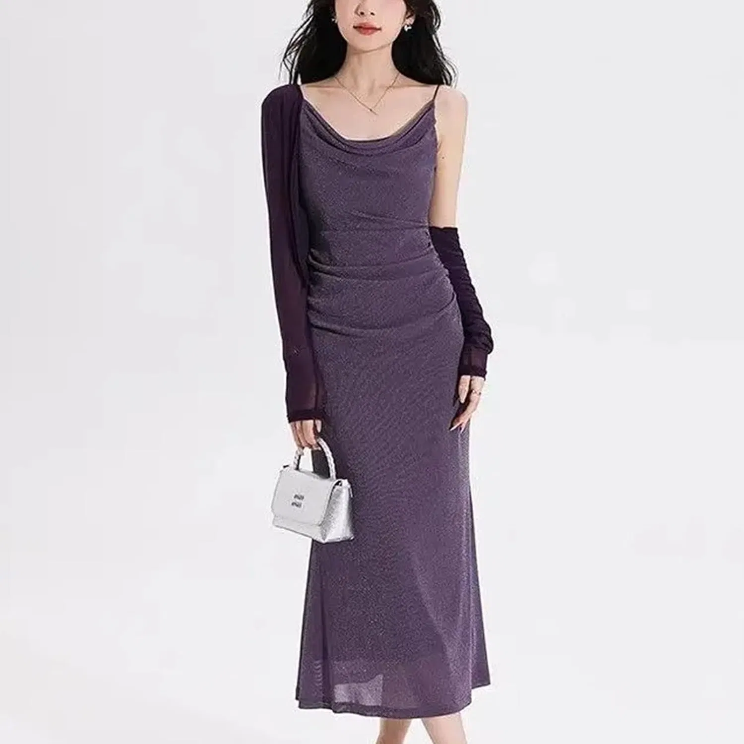 Женское миди-платье с запахом A-силуэта, Purple — фото 4