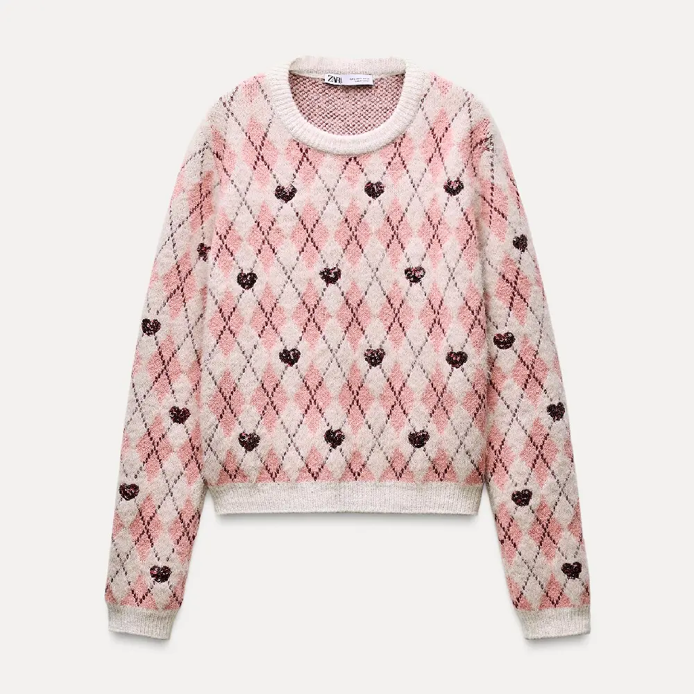 

Свитер Zara Jacquard Knit With Hearts, мультиколор
