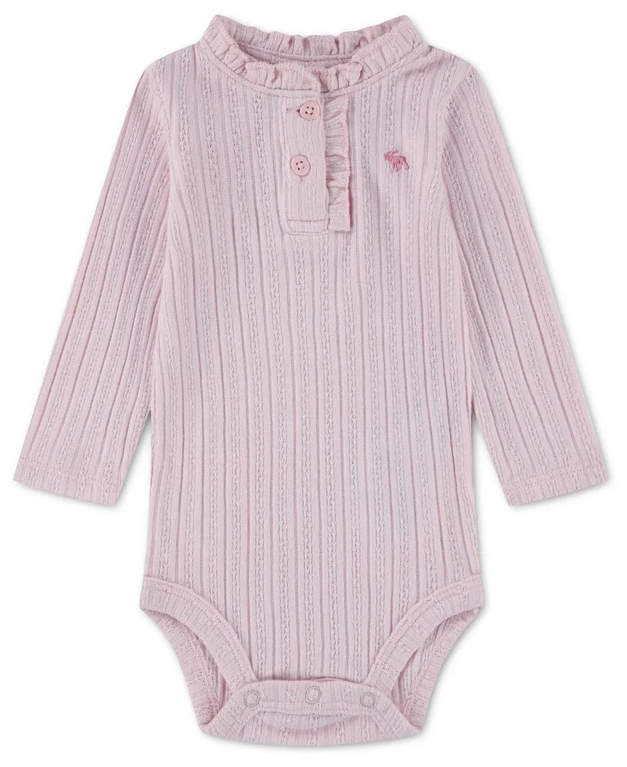 Боди с длинным рукавом с рюшами и воротником-поло Henley, бренд abercrombie kids, Chalk Pink