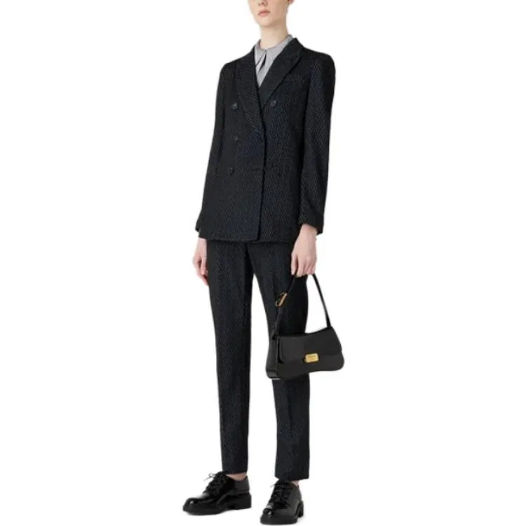 Брюки укороченные из жаккарда с шевроном, Emporio Armani, Blue — фото 3