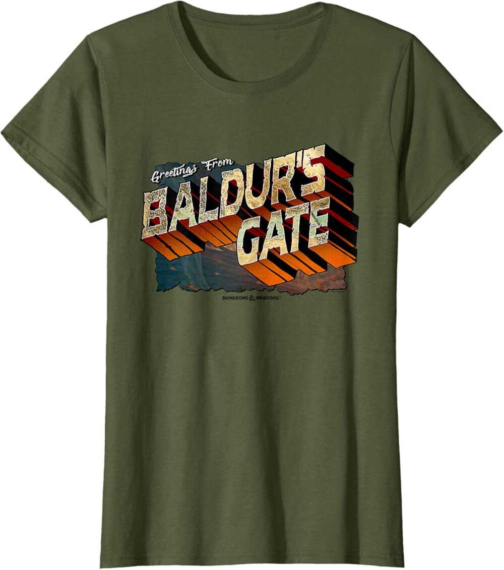 

Женская футболка Dungeons & Dragons Greetings from Baldur's Gate, оливковый