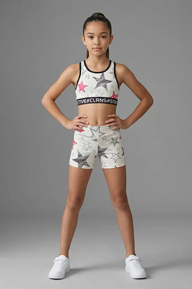 Детские шорты для девочек с принтом Moxy Printed Colorinas, Beige — фото 2