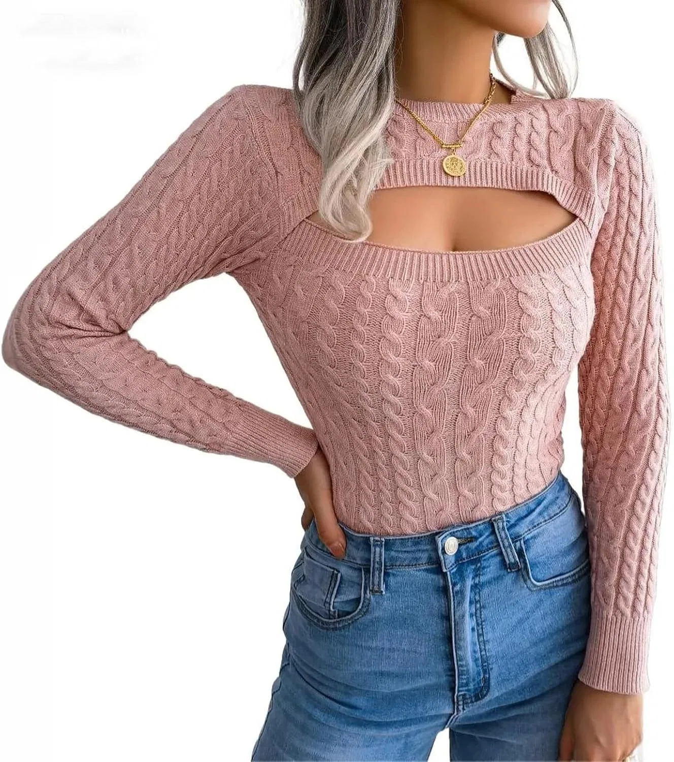 Женский свитер с вырезом, облегающий, модель Front Cutout