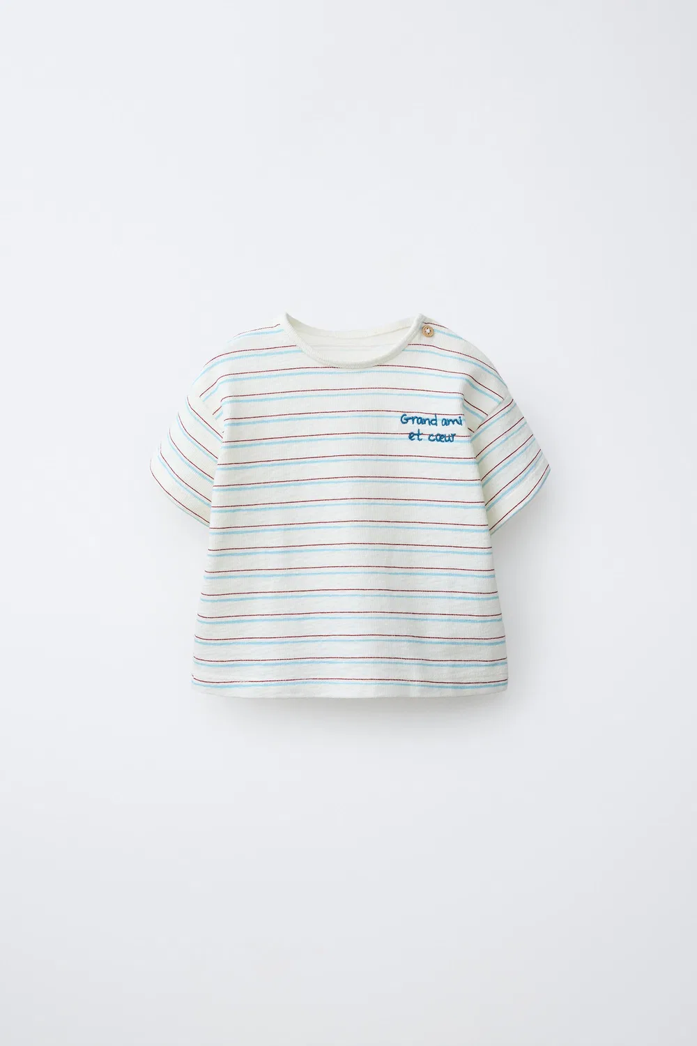 Полосатая футболка с вышитым текстом ZARA, Multicoloured
