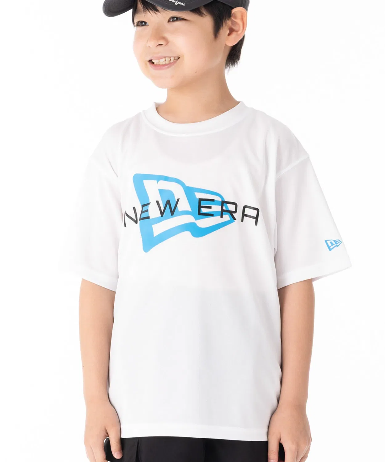 Детская футболка с коротким рукавом, быстросохнущая, New Era, White/Neon Blue