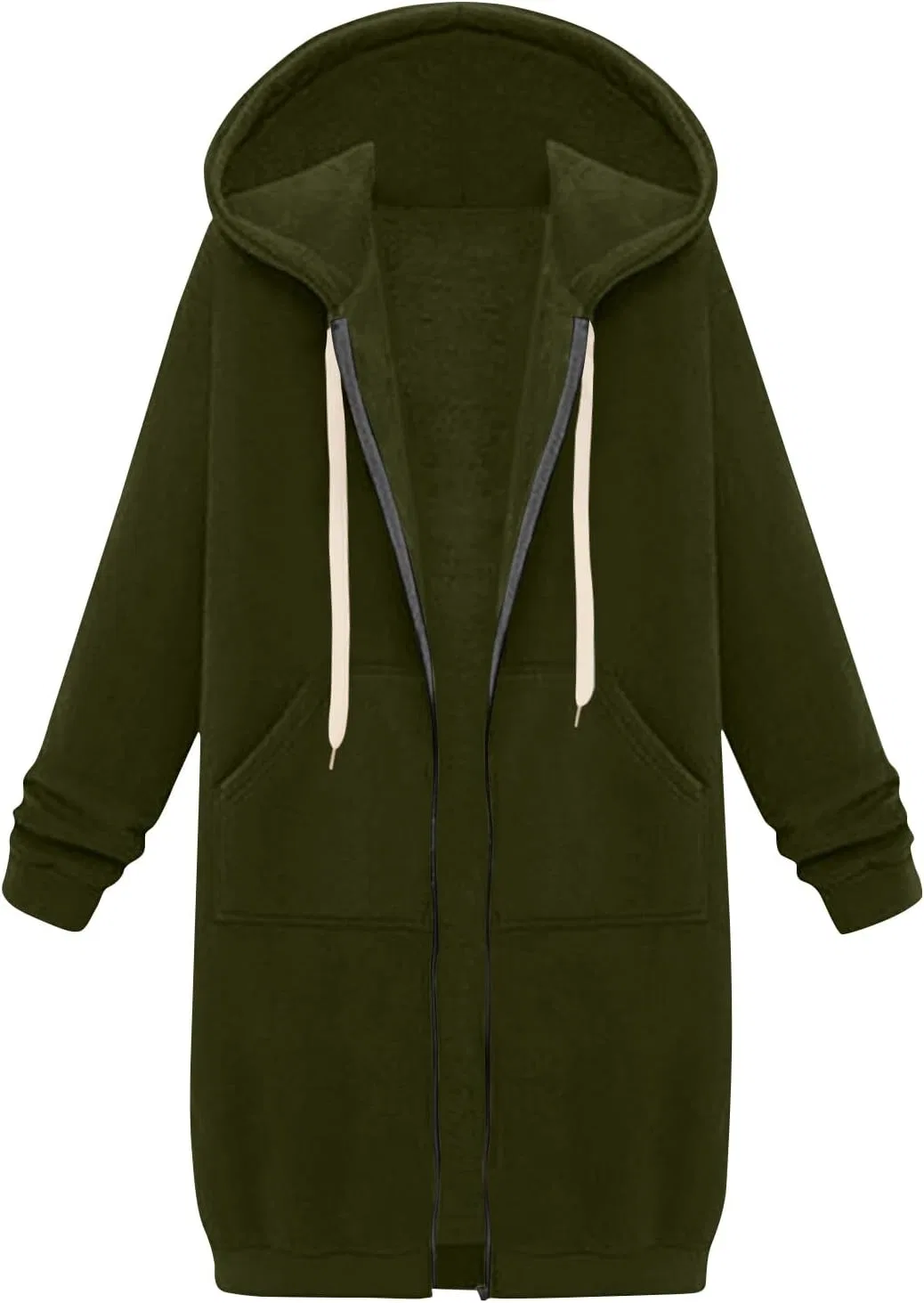 Женское худи с длинным рукавом, молнией, на флисе, с карманом, #Army Green
