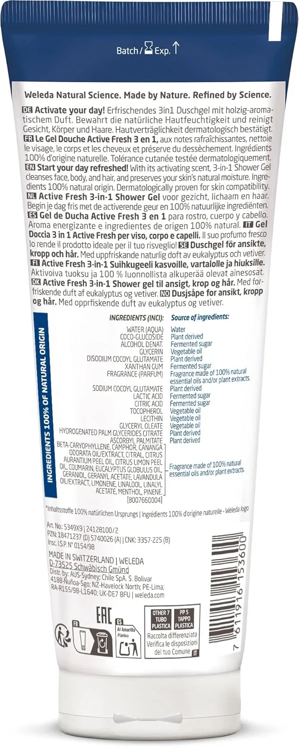 Гель для душа и шампунь 3-в-1 WELEDA Active Fresh, 200 мл — фото 2