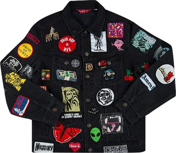 

Куртка Supreme Patches Denim Trucker Jacket 'Black', черный