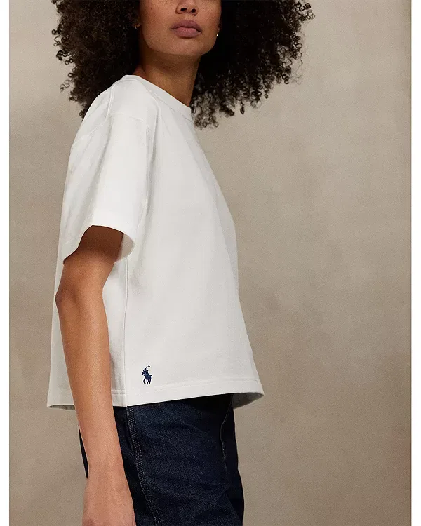 Женская футболка с круглым вырезом Relaxed Cropped Crewneck Tee Ralph Lauren, белый — фото 4