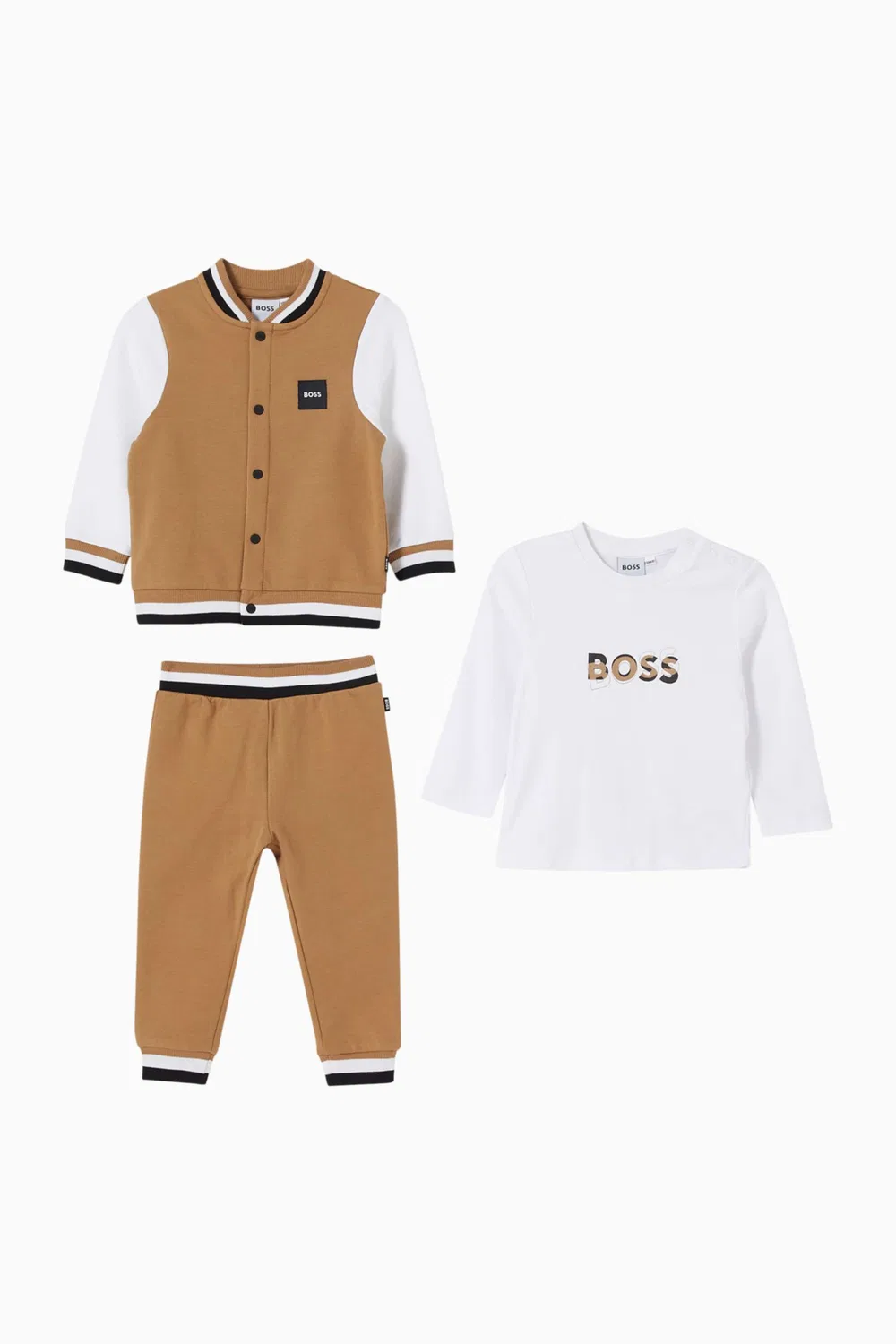 Комплект спортивный с логотипом в подарок из хлопка BOSS Kidswear, коричневый