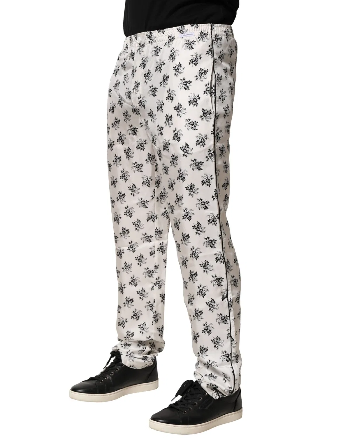 Мужские брюки для отдыха с цветочным принтом из шелка White Floral Silk Casual Lounge Pants Dolce & Gabbana, White — фото 3