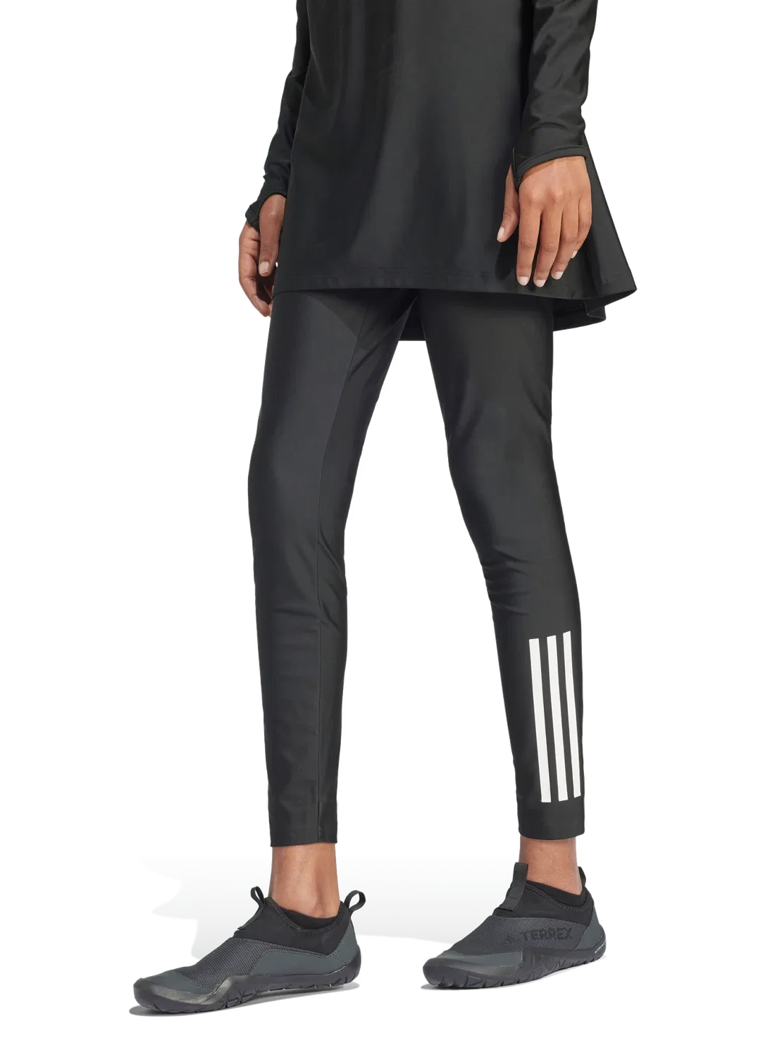 Женские плавательные леггинсы с тремя полосками Adidas, черный — фото 2