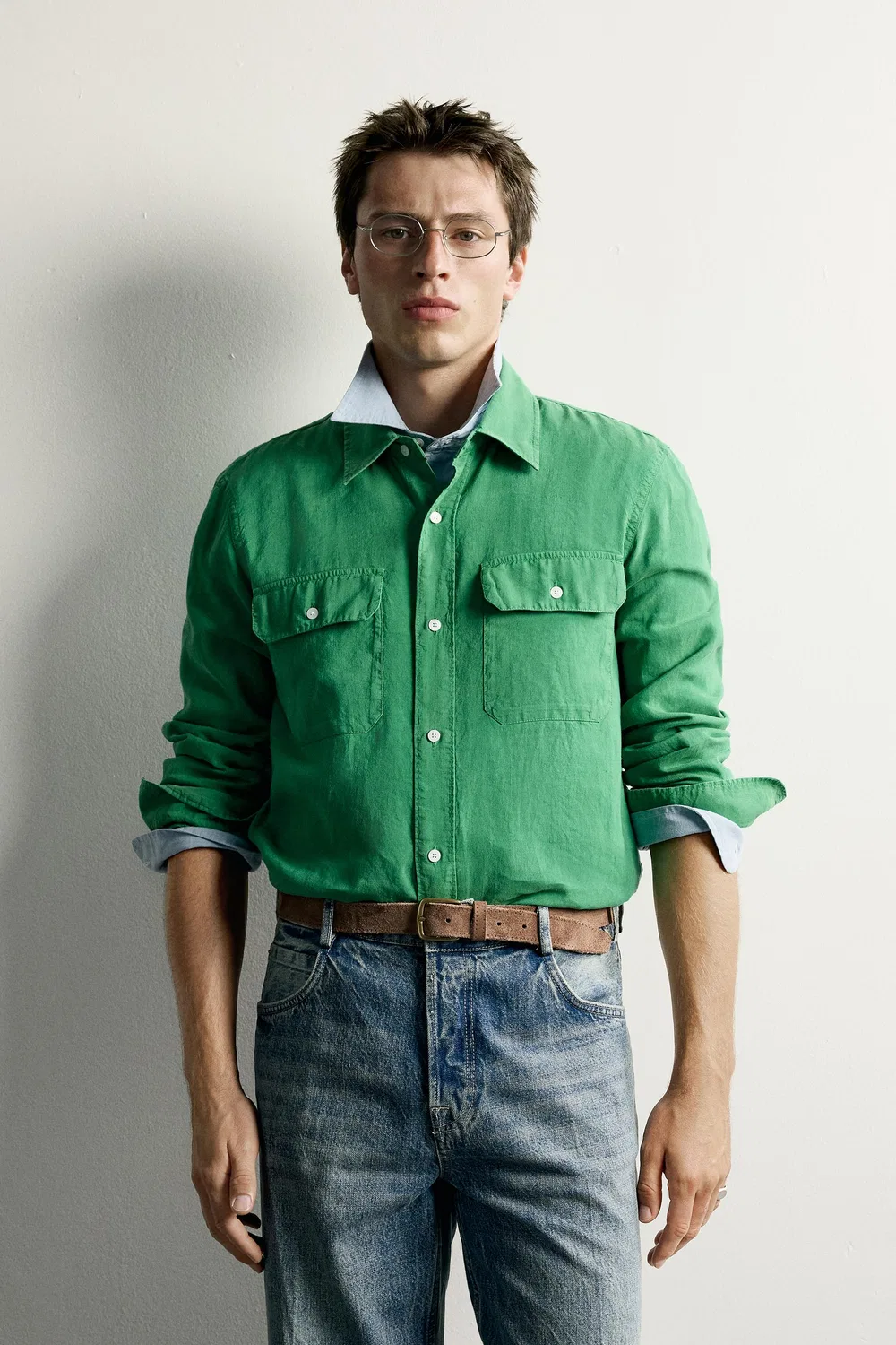 Рубашка из льняной ткани лиоцелл ZARA, Green — фото 2