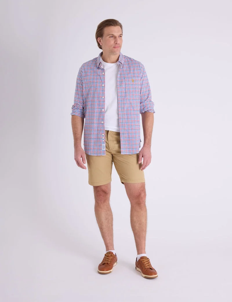 Мужская рубашка U.S. Polo Assn. Long Sleeve Plaid Stretch Slub Poplin, красный/белый/темно-синий — фото 3