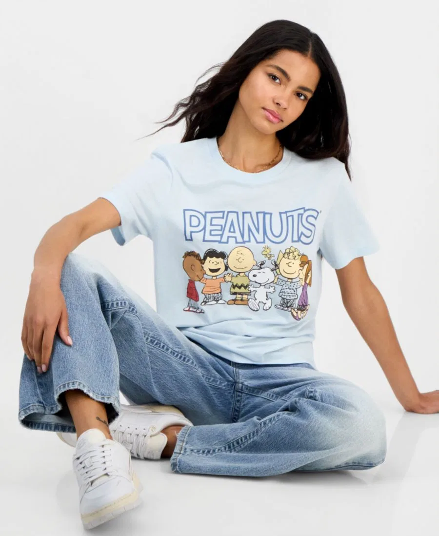 Футболка с круглым вырезом и принтом Peanuts, модель Friends Graphic-Print Peanuts, Baby Blue — фото 4