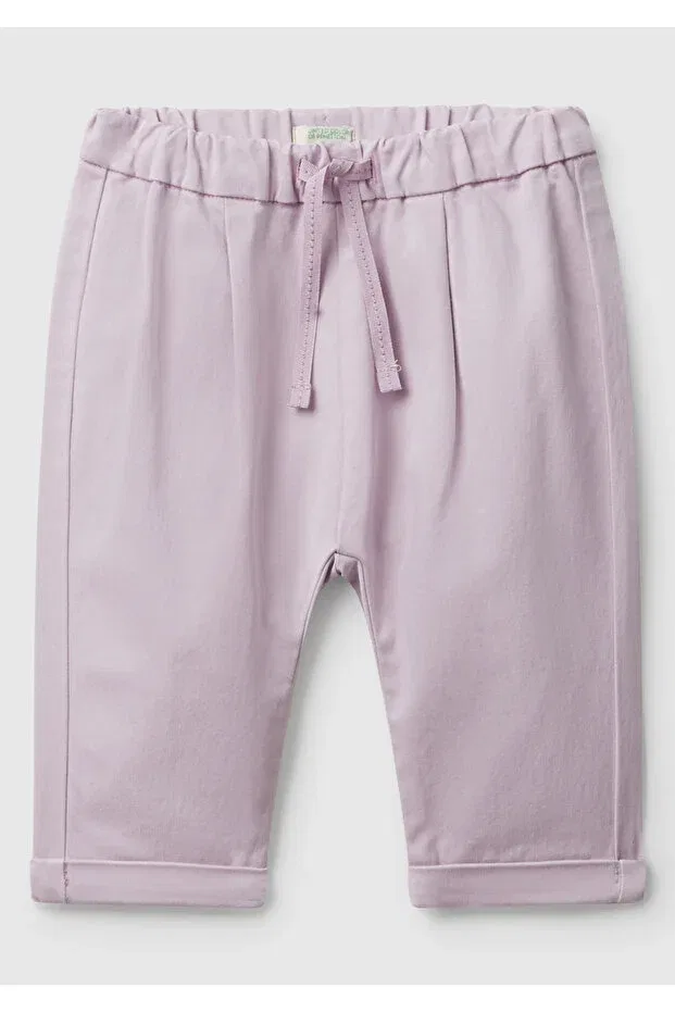 Детские брюки для девочек с принтом Baby Lilac Rabbit Embroidered Pleated Front Lace Detailed Trousers United Colors Of Benetton, Lilac