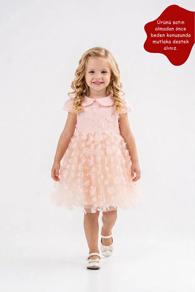 Детское платье для девочек с принтом Short-Sleeve Girls' Formal Dress Eray Kids, Salmon