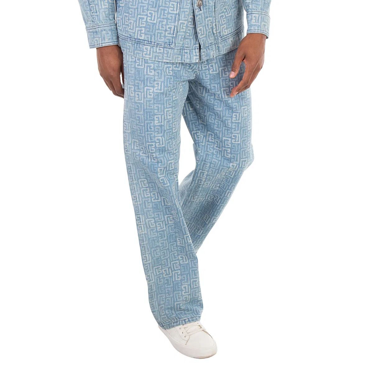 Джинсы Balmain 4G Monogram Cotton Denim Jeans, Bleu Jean — фото 2