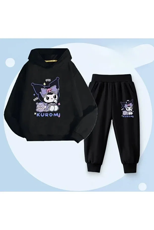 Детский комплект спортивного костюма для девочек с принтом Anime Kuromi Svart Wear, Black