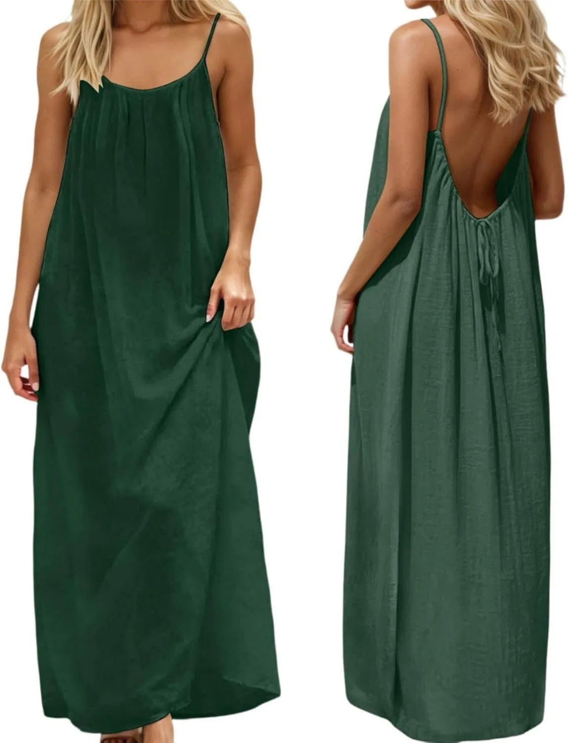 Женское пляжное платье на бретелях с открытой спиной, Army Green