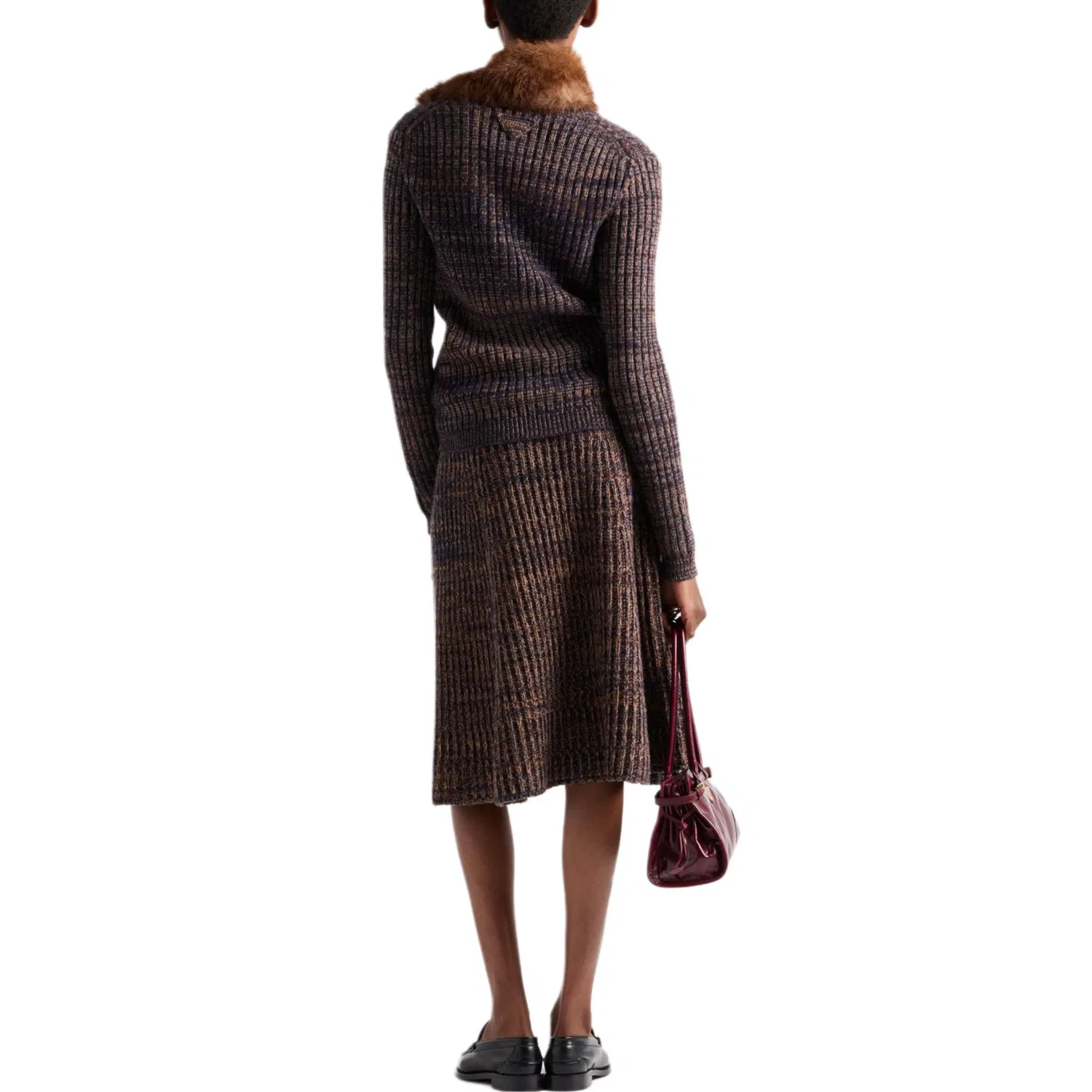 Женский кардиган с V-образным вырезом из rib-вязания PRADA, Rusty — фото 4