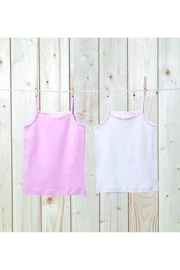 Детское нижнее белье для девочек с кружевом 2 шт. Girl's undershirt 2 pack 1296 Blackspade, Pink + White
