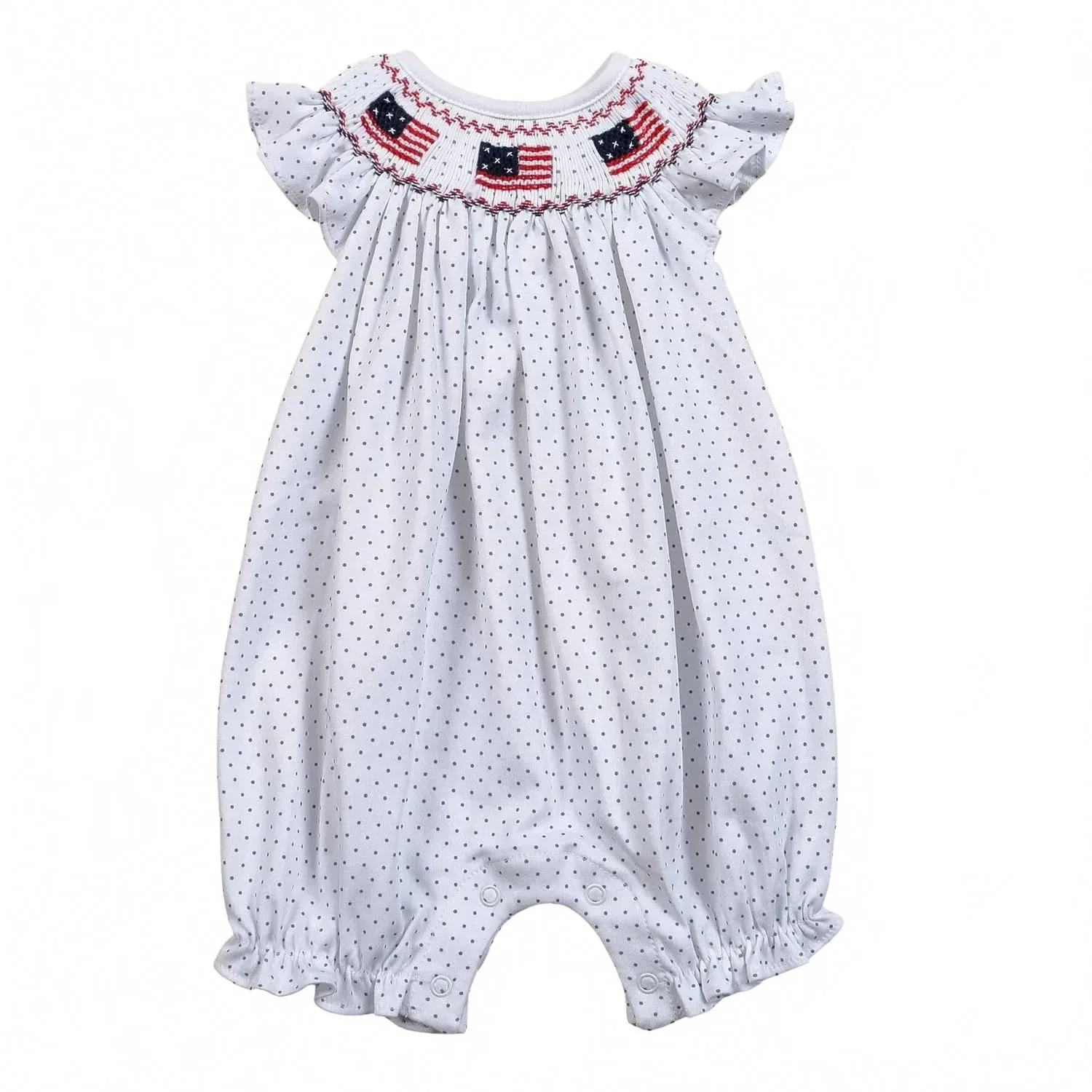 Детский боди-комбинезон для девочек с ручной вышивкой смок Americana Pima BABY LOREN, White