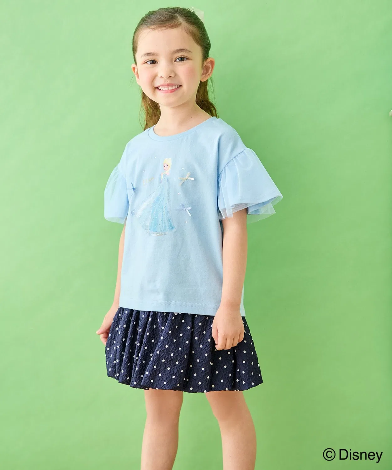 Детская футболка с принтом и рукавом-фонарик, модель Anna/Elsa Disney, Light Green — фото 2