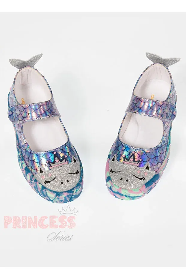 Детские балетки для девочек с принтом Mermaid Hologram 3D Girl's Ballerina Sneakers Casabony, Gray