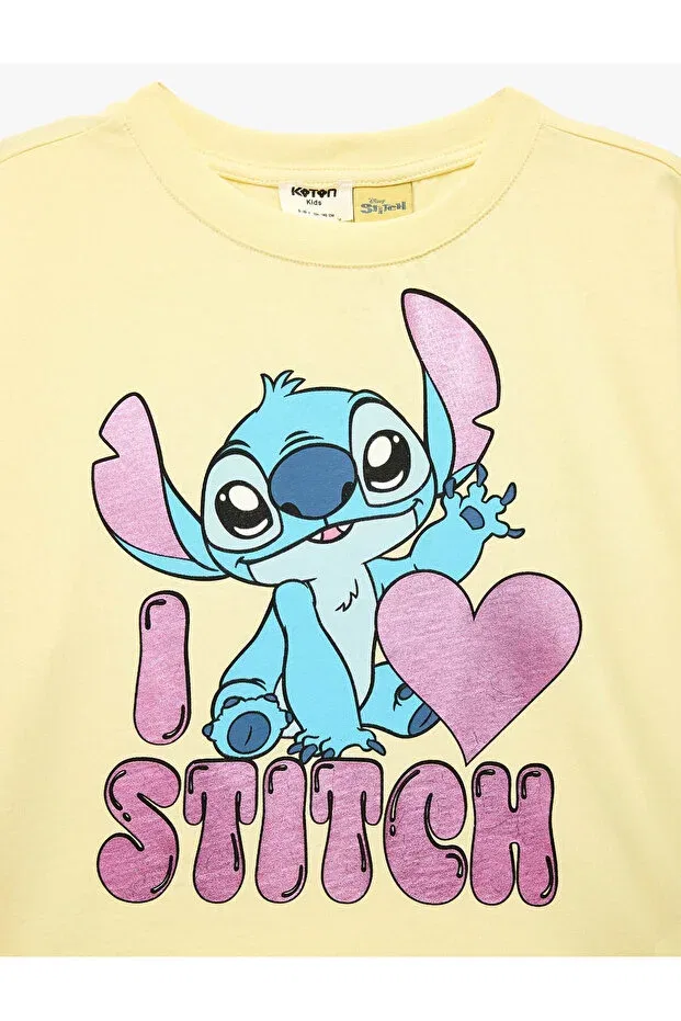 Детская футболка для девочек с принтом Licensed Stitch Printed Koton, Yellow — фото 3