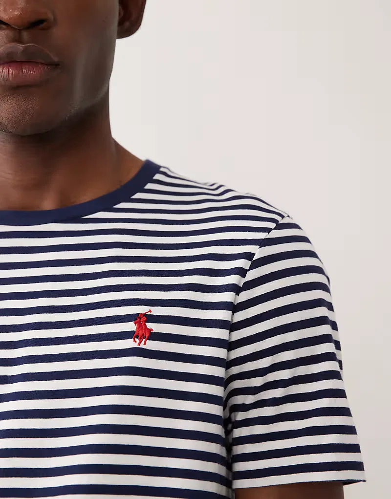 Футболка Polo Ralph Lauren с логотипом в виде полоски, из хлопка пима, фасон под заказ, темно-синий — фото 4