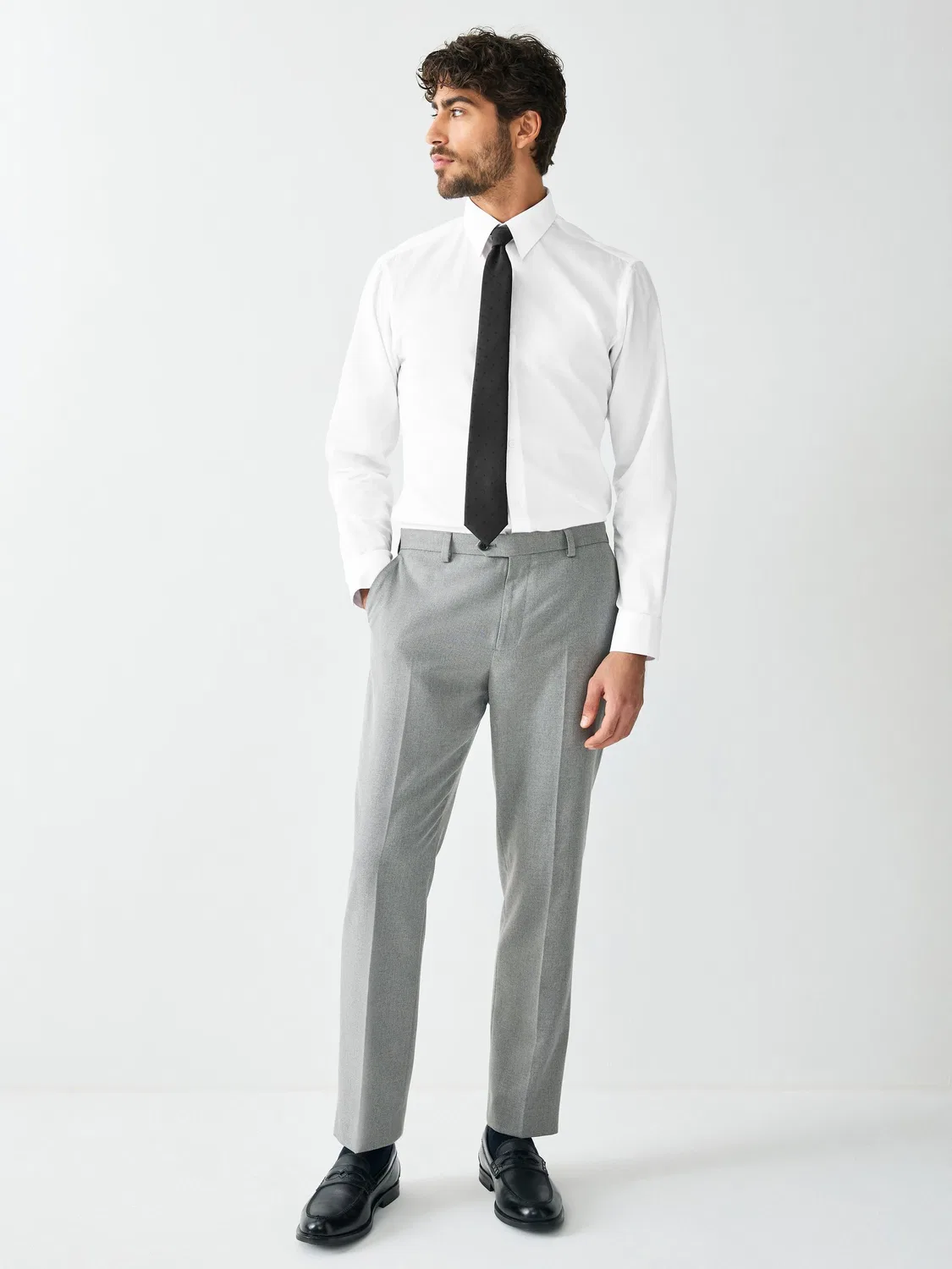 Сорочка с галстуком и запонками, Slim Fit, Polka Dot Next, Белый/Черный в горошек — фото 2
