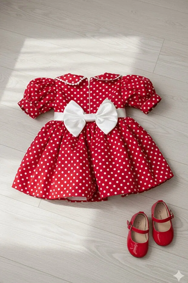 Детское платье для девочек с принтом Minnie Dress Bertuğ Bebek, Red — фото 2