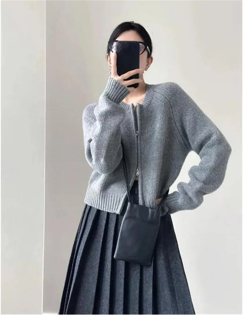 Женский кардиган на молнии, классический, Wool Cardigan, бордовый — фото 2