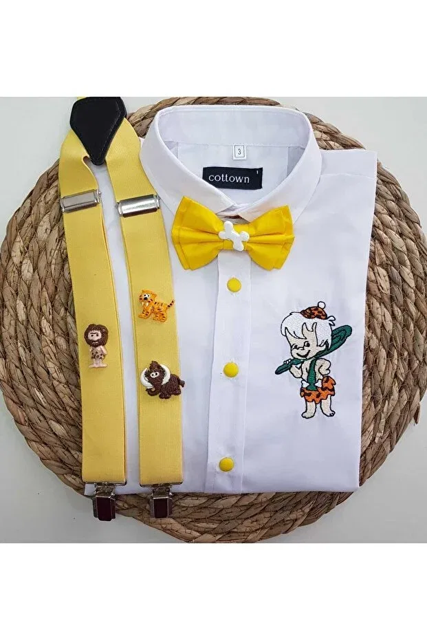 Детская рубашка для мальчиков с длинным рукавом Stone Age Concept Sling Bow Tie Shirt Cool Partyshop, Yellow
